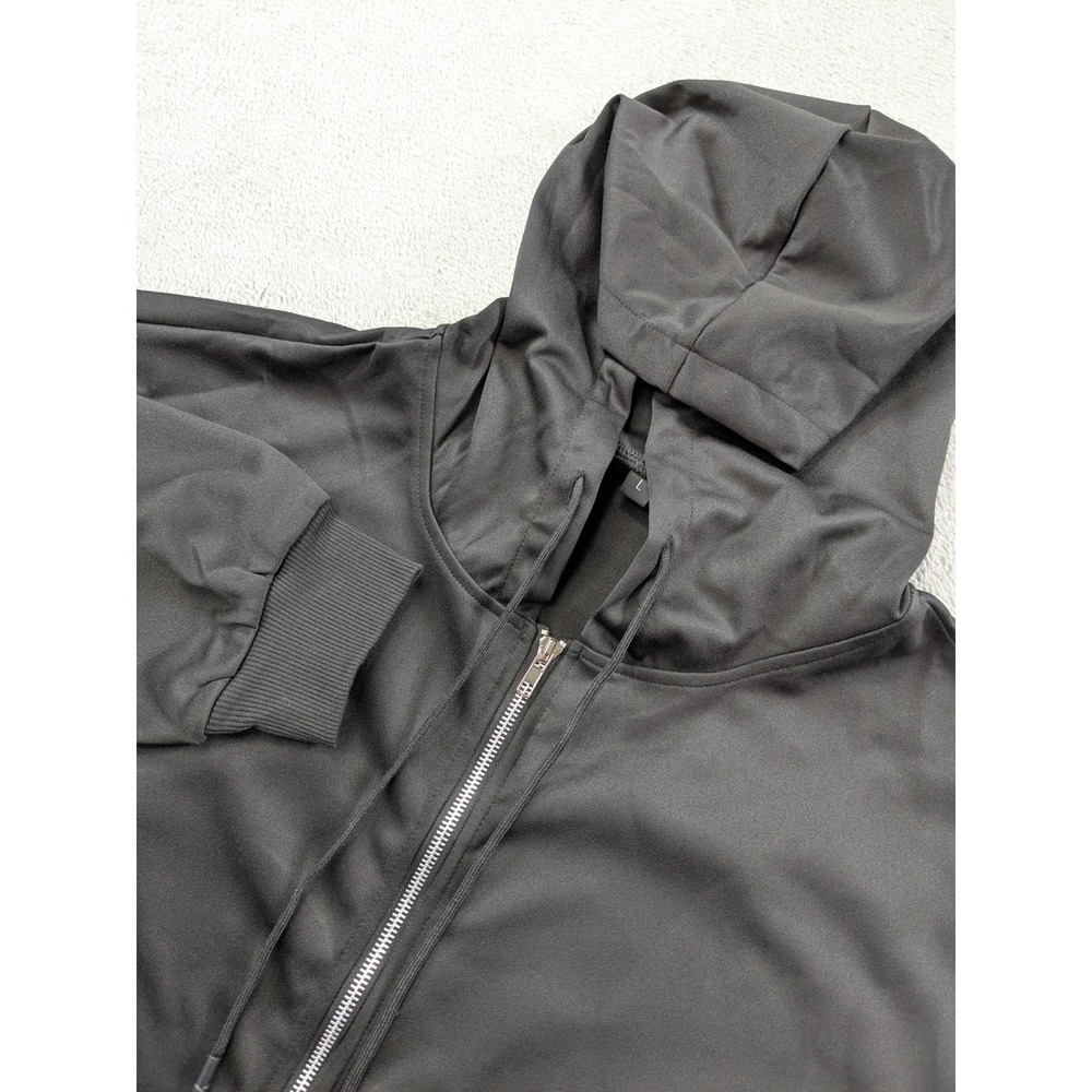 Unbranded Mens Black Full Zip Hoodie Sweatshirt Athletic Polyester Large